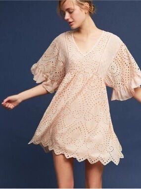 Anthropologie Akemi + Kin Brooke Eyelet Flowy Mini Dress in Peach